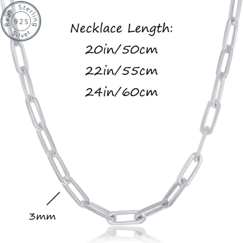 Necklace for Women - 925 Sterling Silver Paperclip Chain 3mm Bohemian Style Synthetic Stone for - product detail view 5