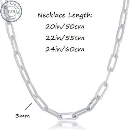 Necklace for Women - 925 Sterling Silver Paperclip Chain 3mm Bohemian Style Synthetic Stone for - product detail view 5