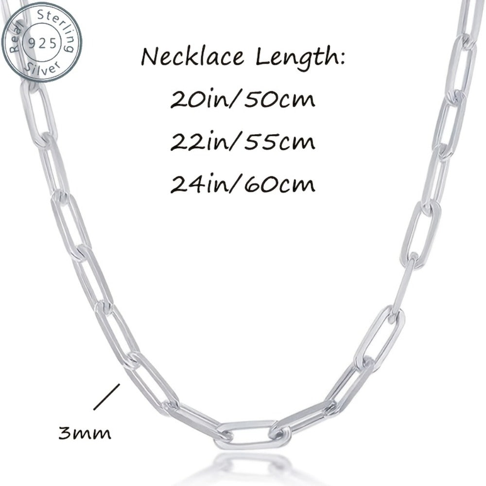 Necklace for Women - 925 Sterling Silver Paperclip Chain 3mm Bohemian Style Synthetic Stone for - product detail view 11