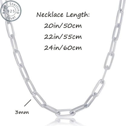 Necklace for Women - 925 Sterling Silver Paperclip Chain 3mm Bohemian Style Synthetic Stone for - product detail view 11