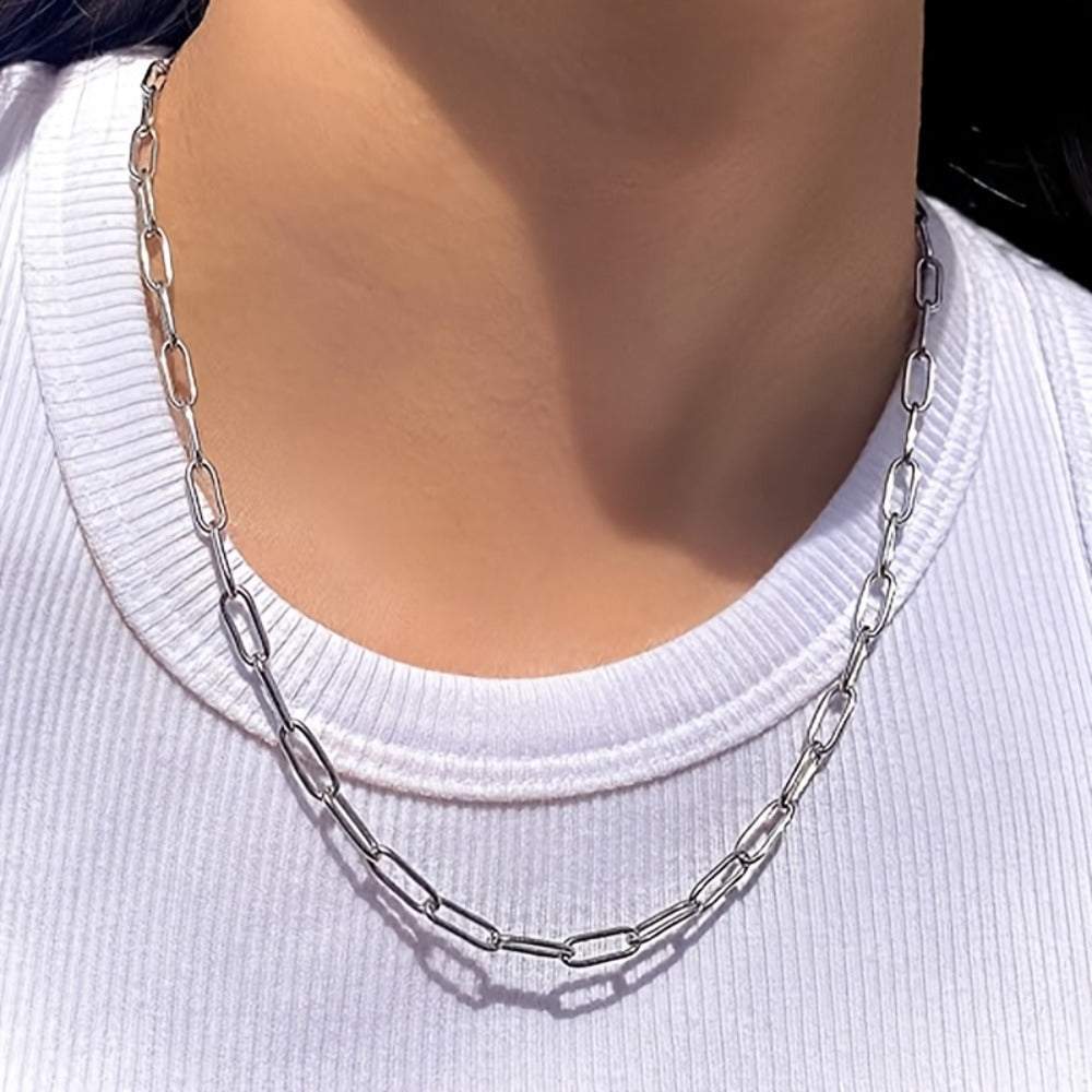 Necklace for Women - 925 Sterling Silver Paperclip Chain 3mm Bohemian Style Synthetic Stone for - product detail view 12