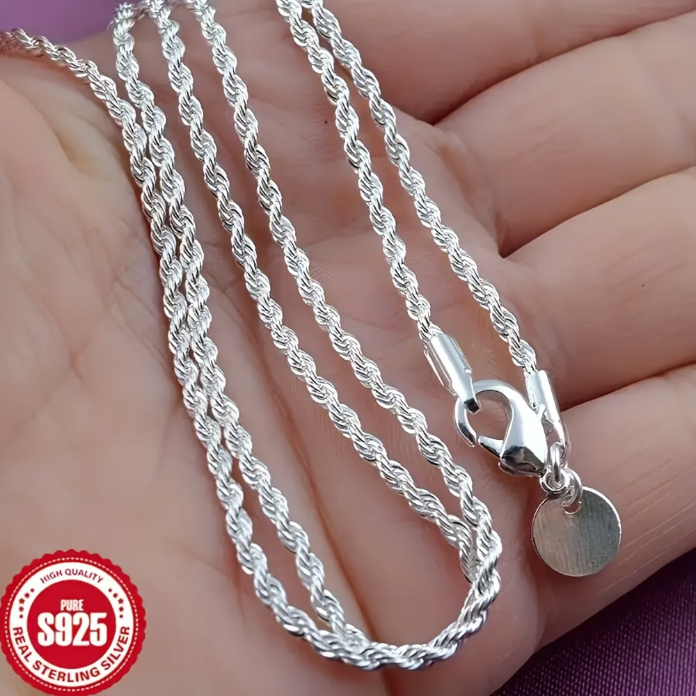 Necklace for Women - 925 Sterling Silver Twisted Rope Chain Minimalist Hip Hop Style Jewelry 16 - main product view
