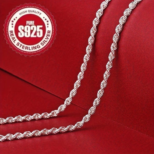 Necklace for Women - 925 Sterling Silver Twisted Rope Chain Minimalist Hip Hop Style Jewelry 16 - product detail view 2