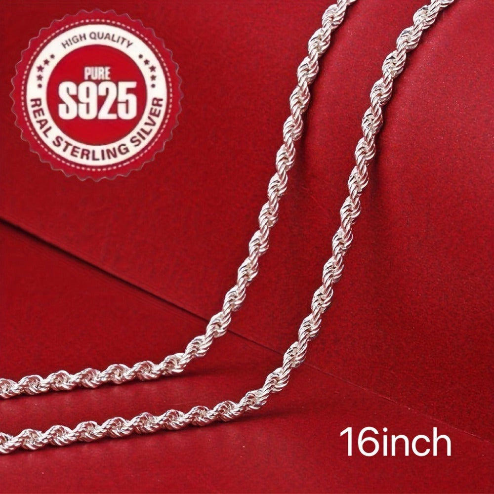 Necklace for Women - 925 Sterling Silver Twisted Rope Chain Minimalist Hip Hop Style Jewelry 16 - product detail view 3