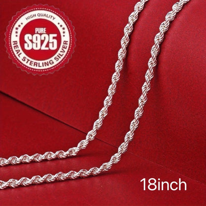 Necklace for Women - 925 Sterling Silver Twisted Rope Chain Minimalist Hip Hop Style Jewelry 16 - product detail view 4