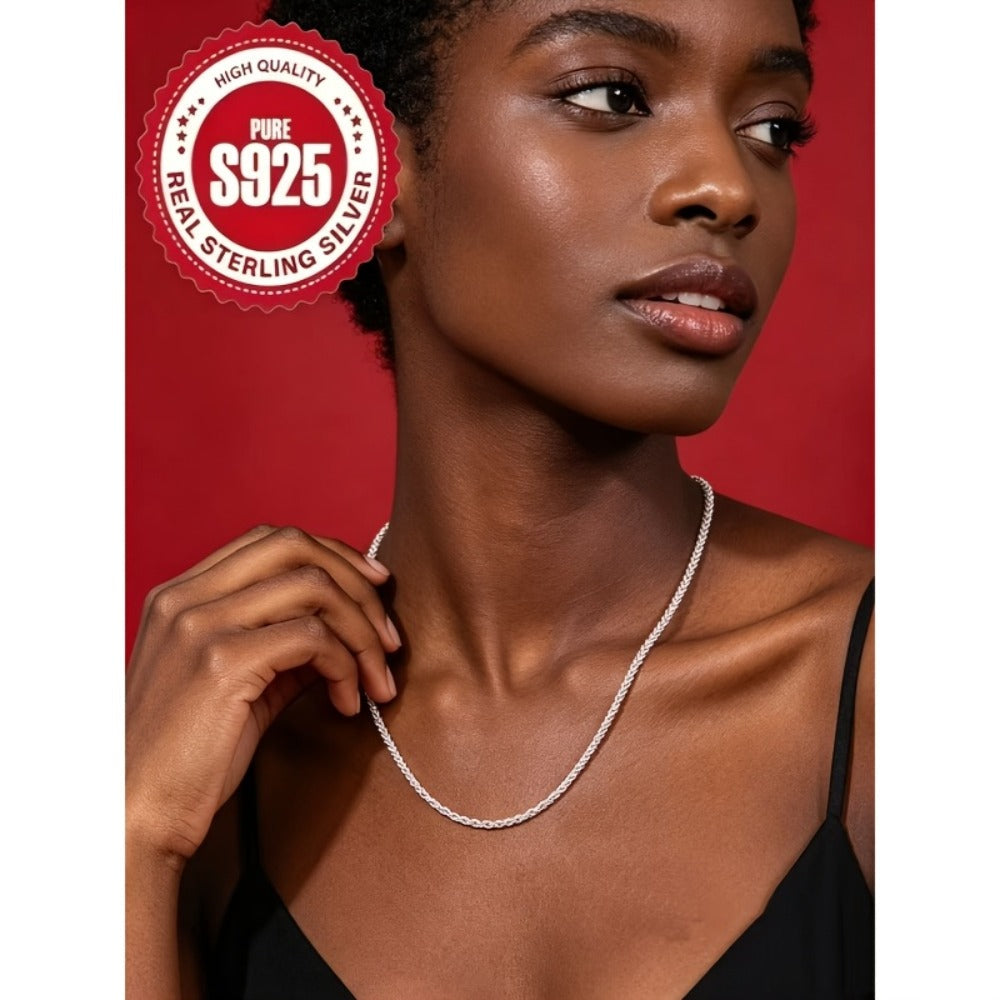 Necklace for Women - 925 Sterling Silver Twisted Rope Chain Minimalist Hip Hop Style Jewelry 16 - product detail view 11