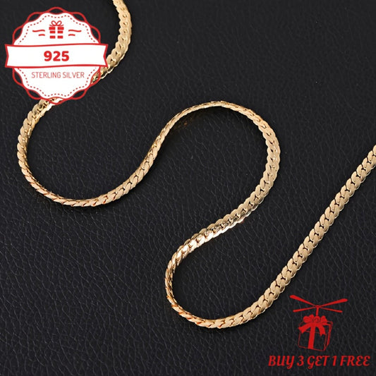 Necklace for Women - Gold Chain 24K Gold Plated 925 Sterling Silver 5mm Flat Lace Chain Unisex - product detail view 2