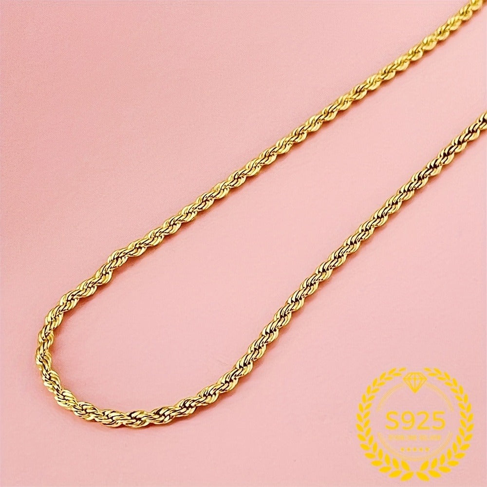 Necklace for Women - Gold Twisted Rope Chain 925 Sterling Silver - 24K Gold Plated Boho Elegant - product detail view 3