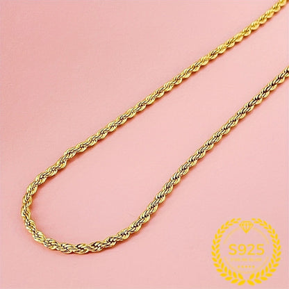 Necklace for Women - Gold Twisted Rope Chain 925 Sterling Silver - 24K Gold Plated Boho Elegant - product detail view 3