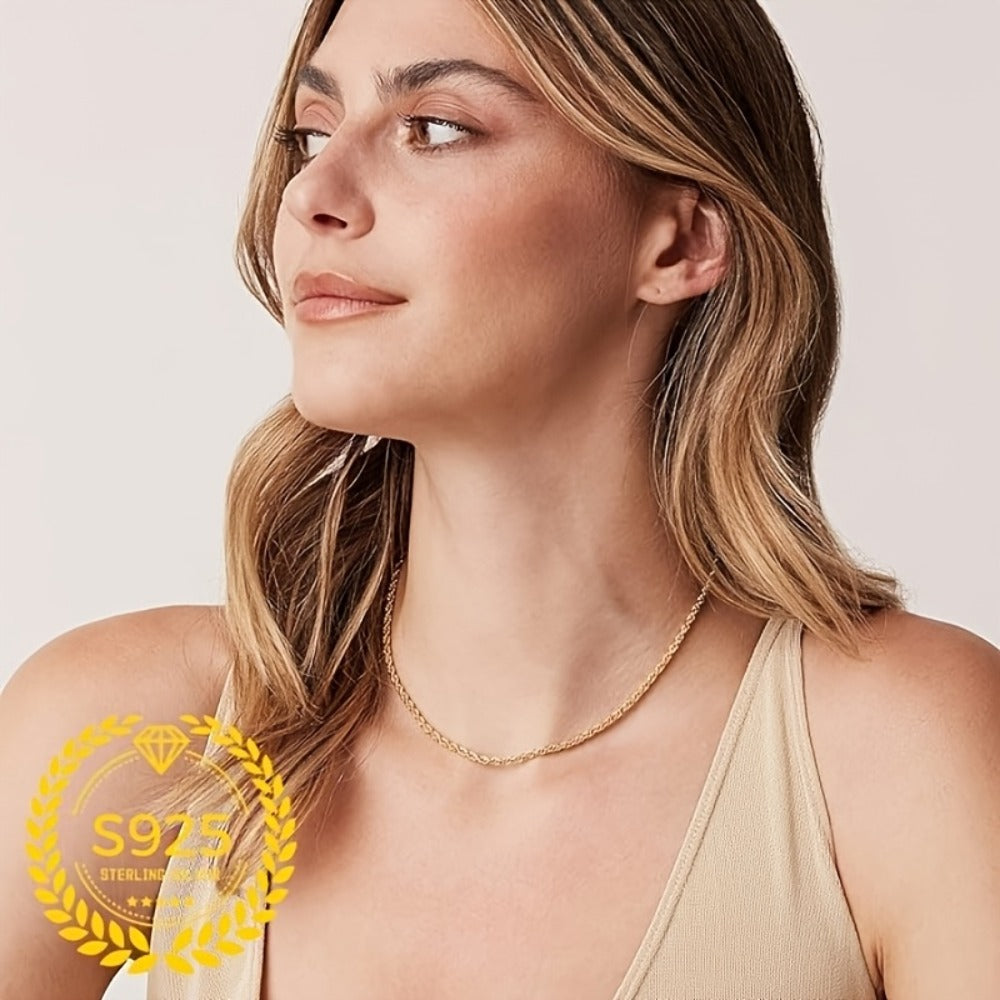 Necklace for Women - Gold Twisted Rope Chain 925 Sterling Silver - 24K Gold Plated Boho Elegant - product detail view 6