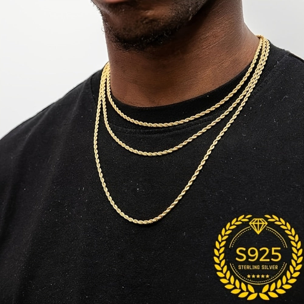 Necklace for Women - Gold Twisted Rope Chain 925 Sterling Silver - 24K Gold Plated Boho Elegant - product detail view 8