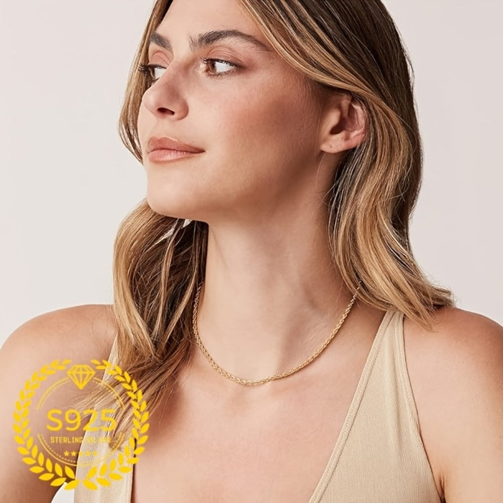 Necklace for Women - Gold Twisted Rope Chain 925 Sterling Silver - 24K Gold Plated Boho Elegant - product detail view 9