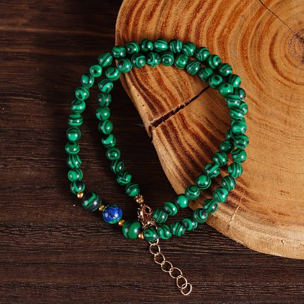 Necklace for Women - Malachite Set 2Pcs - Natural Stone Beads Lapis Lazuli Wealth , Handmade - product detail view 3