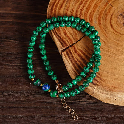 Necklace for Women - Malachite Set 2Pcs - Natural Stone Beads Lapis Lazuli Wealth , Handmade - product detail view 3