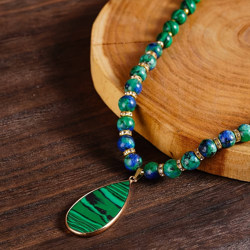 Necklace for Women - Malachite Set 2Pcs - Natural Stone Beads Lapis Lazuli Wealth , Handmade - product detail view 5