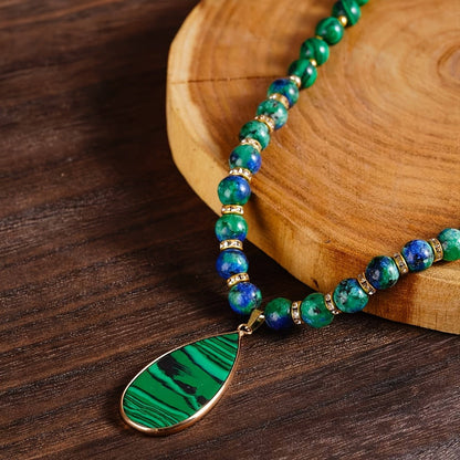 Necklace for Women - Malachite Set 2Pcs - Natural Stone Beads Lapis Lazuli Wealth , Handmade - product detail view 5