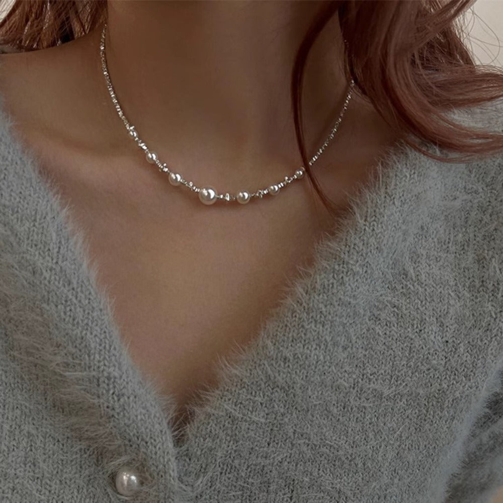 Necklace for Women - S925 Sterling Silver Pearl for Elegant Faux Pearl Clavicle Chain, Retro - product detail view 2