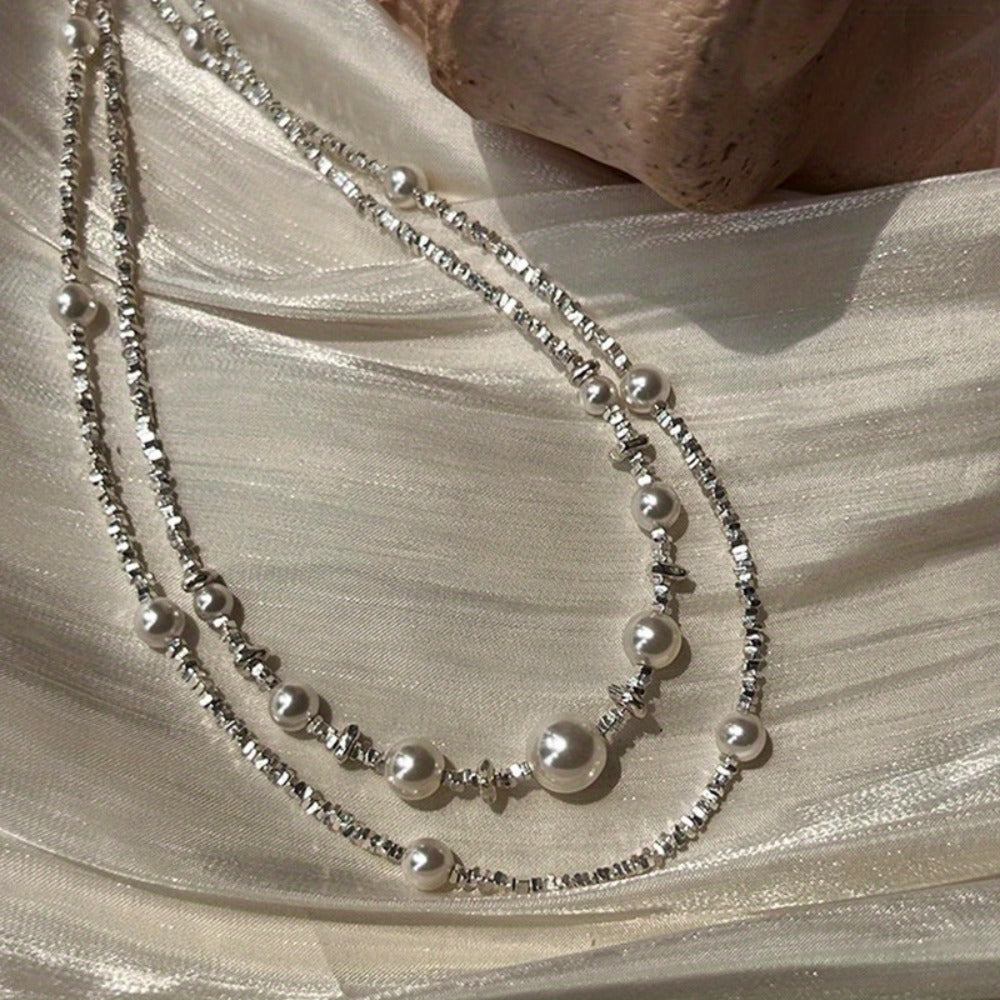 Necklace for Women - S925 Sterling Silver Pearl for Elegant Faux Pearl Clavicle Chain, Retro - product detail view 3