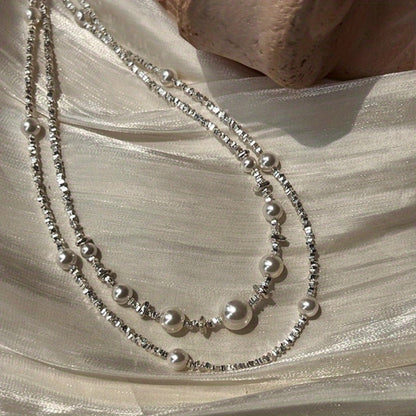 Necklace for Women - S925 Sterling Silver Pearl for Elegant Faux Pearl Clavicle Chain, Retro - product detail view 3