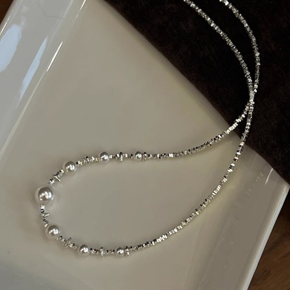 Necklace for Women - S925 Sterling Silver Pearl for Elegant Faux Pearl Clavicle Chain, Retro - product detail view 5