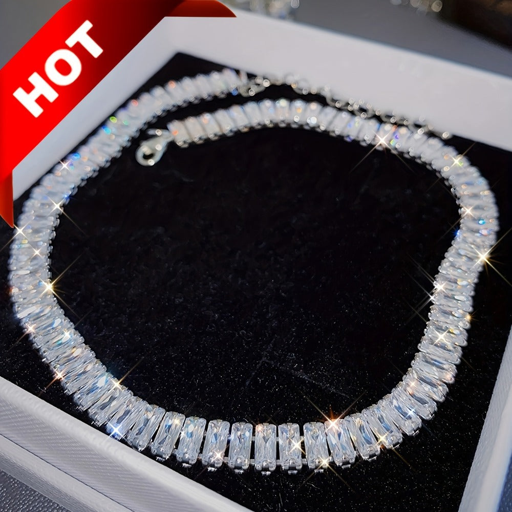 Necklace for Women - Tennis for Chunky Cubic Zirconia Sparkling Statement Jewelry Silver - main product view