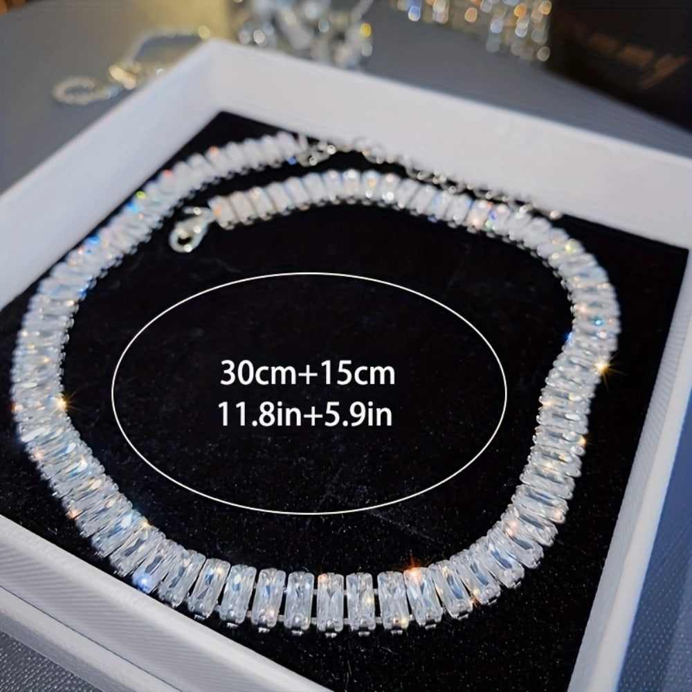 Necklace for Women - Tennis for Chunky Cubic Zirconia Sparkling Statement Jewelry Silver - product detail view 5