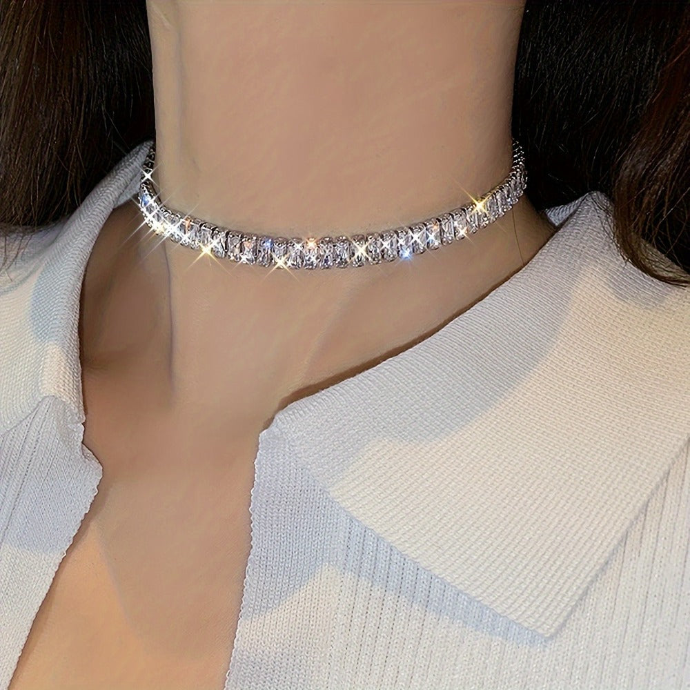 Necklace for Women - Tennis for Chunky Cubic Zirconia Sparkling Statement Jewelry Silver - product detail view 6
