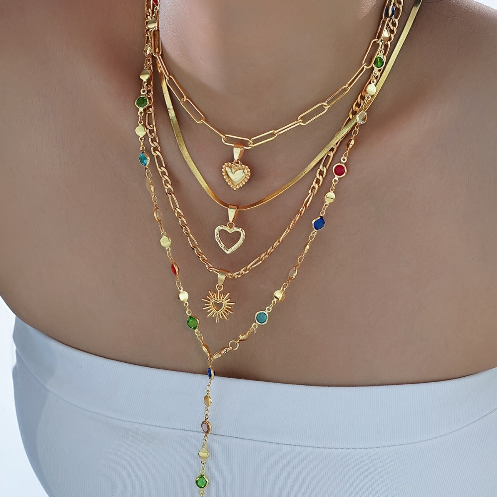 Necklace for Women - Y Set 4pcs Rhinestone Minimalist Elegant Colorful Crystal Lariat for - main product view