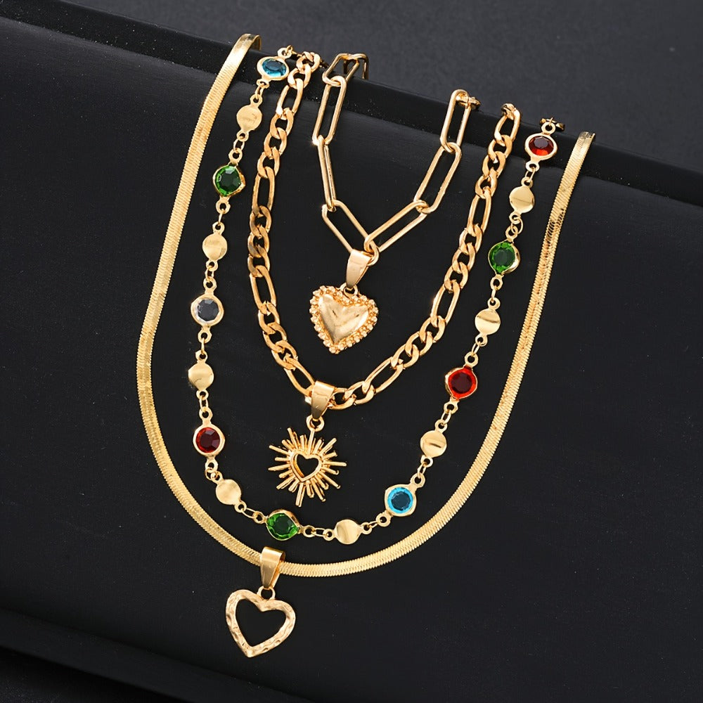 Necklace for Women - Y Set 4pcs Rhinestone Minimalist Elegant Colorful Crystal Lariat for - product detail view 3