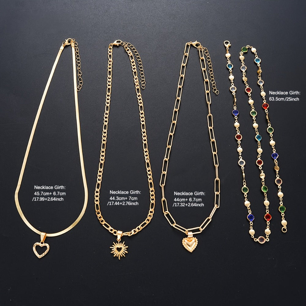 Necklace for Women - Y Set 4pcs Rhinestone Minimalist Elegant Colorful Crystal Lariat for - product detail view 4