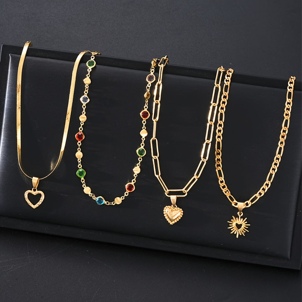 Necklace for Women - Y Set 4pcs Rhinestone Minimalist Elegant Colorful Crystal Lariat for - product detail view 5