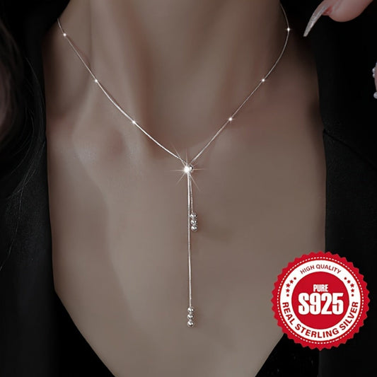Necklace for Women - Y-Shape 925 Sterling Silver Adjustable Bead Slider Hypoallergenic - product detail view 2