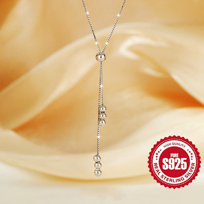 Necklace for Women - Y-Shape 925 Sterling Silver Adjustable Bead Slider Hypoallergenic - product detail view 4