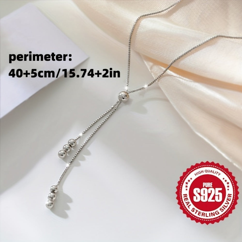 Necklace for Women - Y-Shape 925 Sterling Silver Adjustable Bead Slider Hypoallergenic - product detail view 5