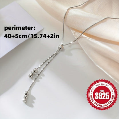 Necklace for Women - Y-Shape 925 Sterling Silver Adjustable Bead Slider Hypoallergenic - product detail view 5