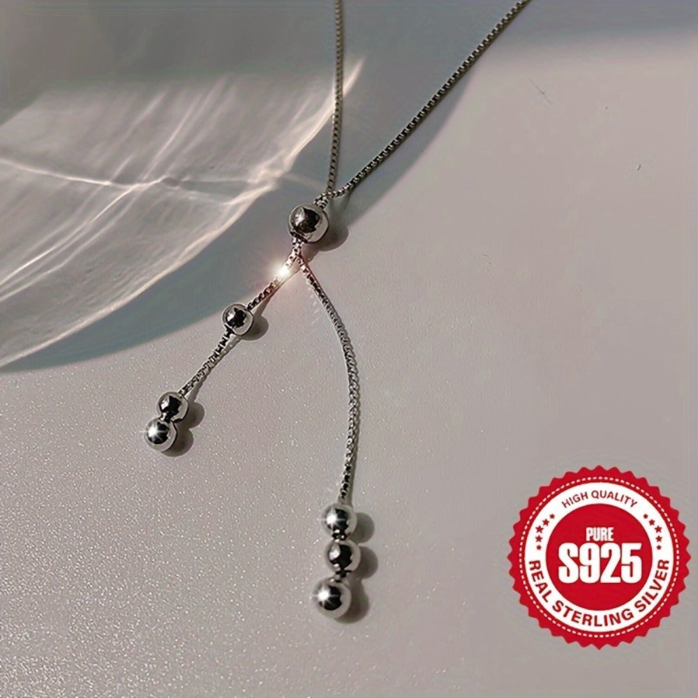 Necklace for Women - Y-Shape 925 Sterling Silver Adjustable Bead Slider Hypoallergenic - product detail view 6