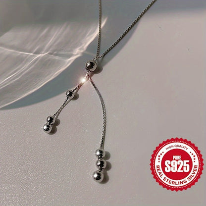 Necklace for Women - Y-Shape 925 Sterling Silver Adjustable Bead Slider Hypoallergenic - product detail view 10