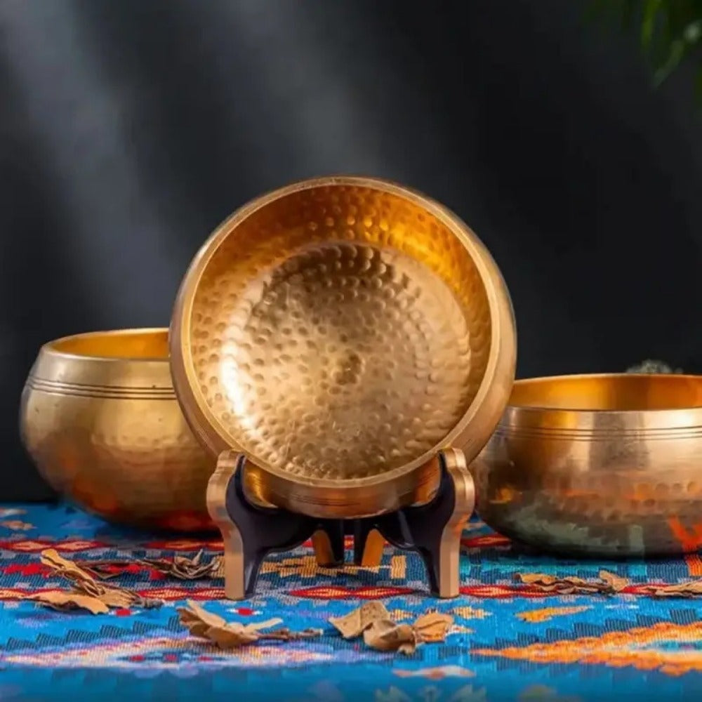 Nepalese Singing Bowl Set with Copper Bowls and Mahogany Strikers detail image - detail view 10