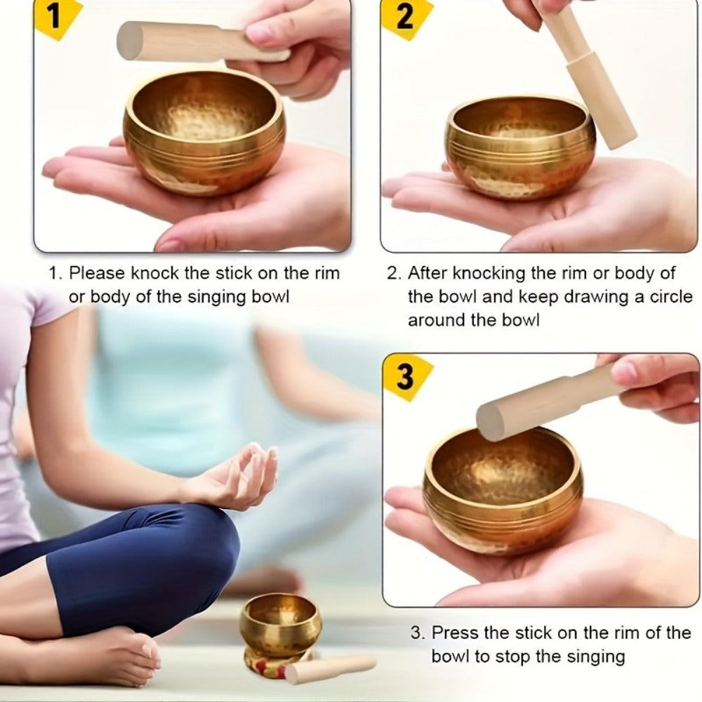 Nepalese Singing Bowl Set with Copper Bowls and Mahogany Strikers detail image - detail view 11