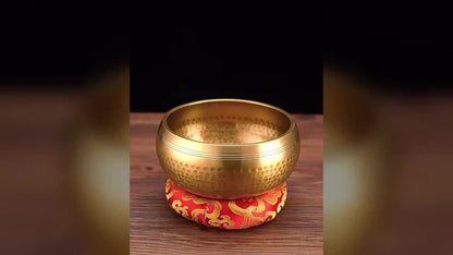 Nepalese Singing Bowl Set with Copper Bowls and Mahogany Strikers detail image - detail view 14