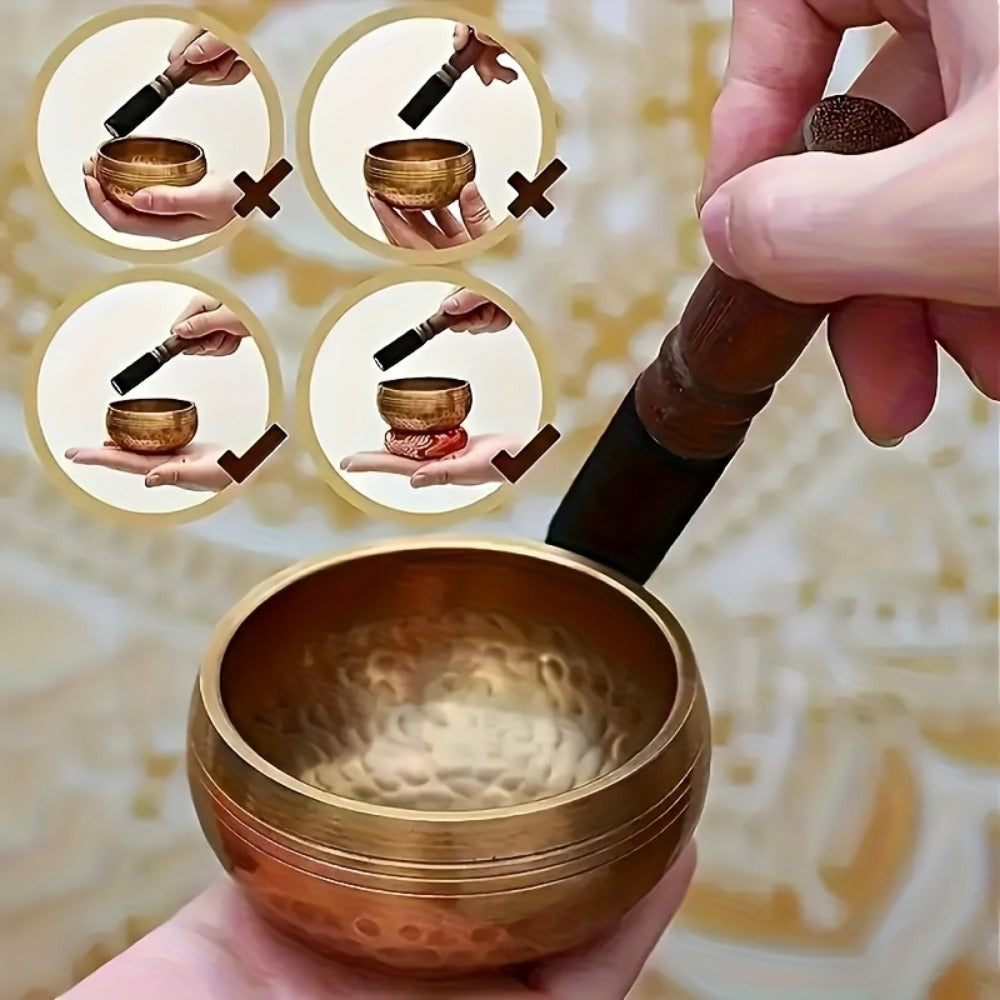 Nepalese Singing Bowl Set with Copper Bowls and Mahogany Strikers detail image - detail view 15