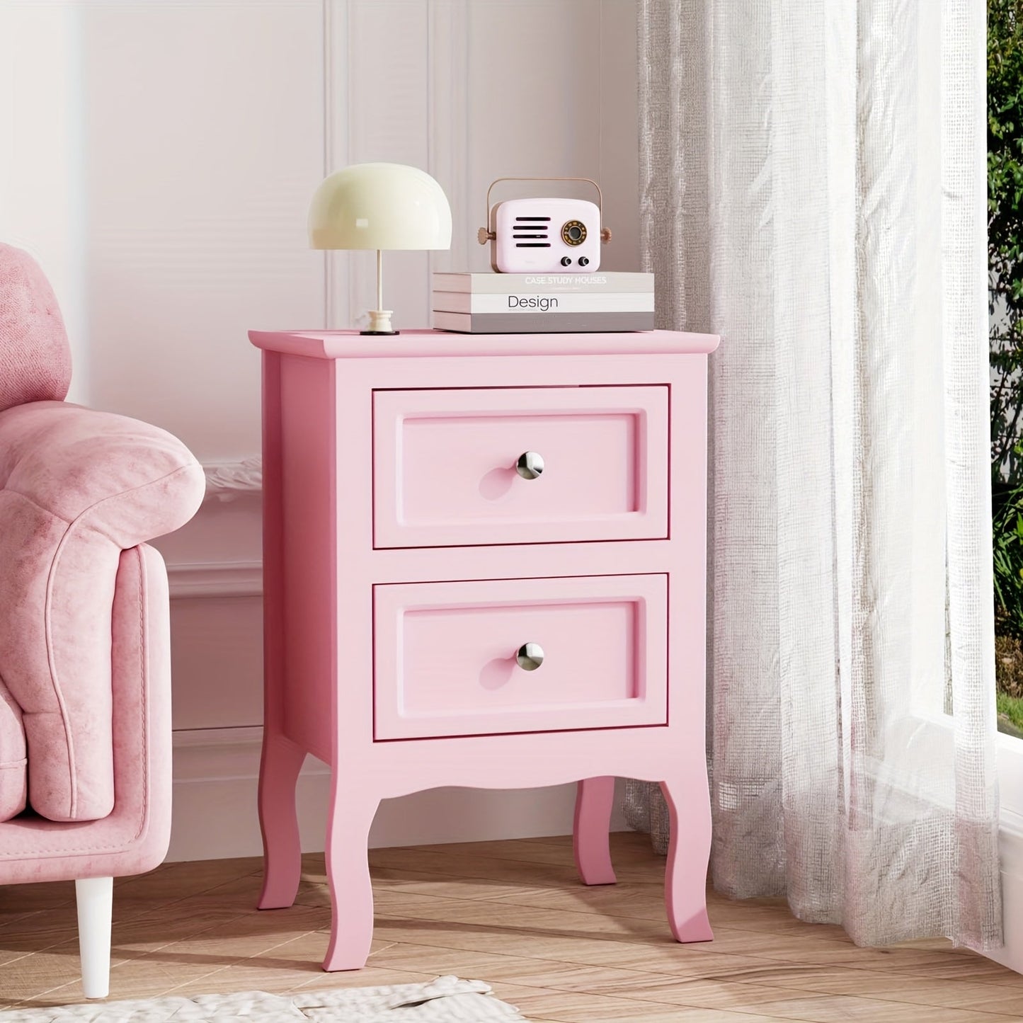 Nightstand shown in the pink, 1 option