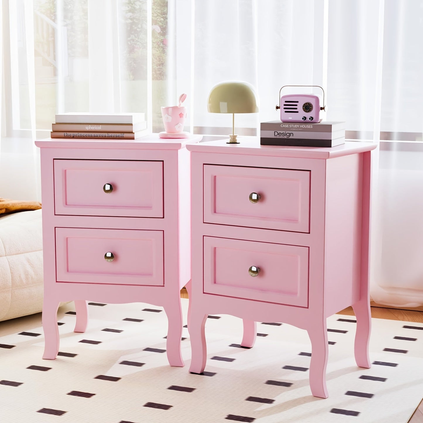Nightstand shown in the pink, 2 option