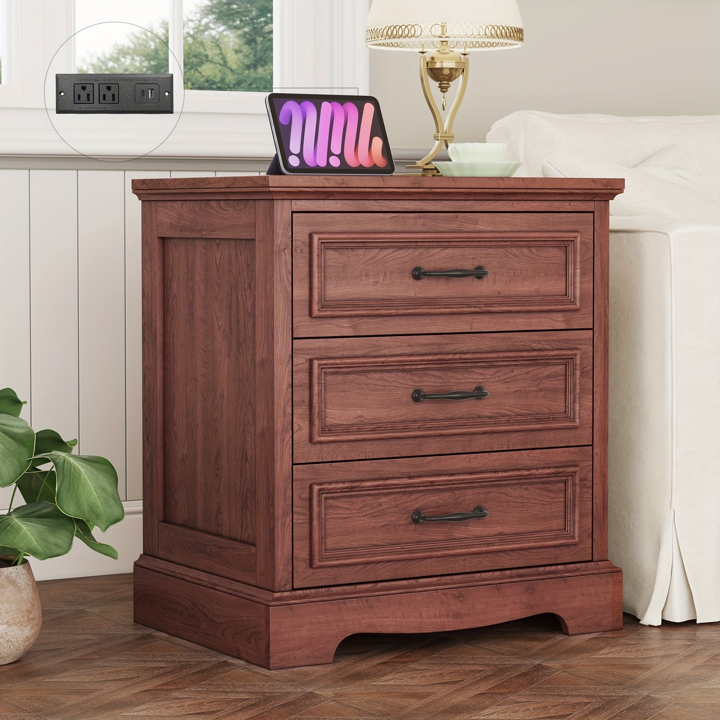 Nightstand shown in the 1-Cherry Brown option