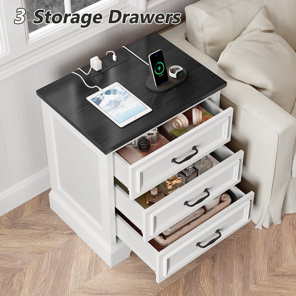 Nightstand with Charging Station, Bedside Storage Table for Bedroom detail image - detail view 11