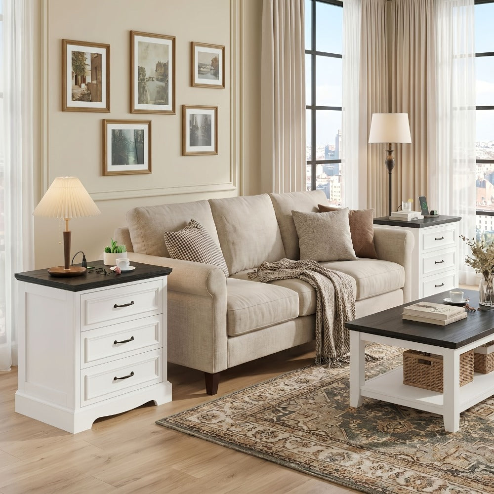 Nightstand with Charging Station, Bedside Storage Table for Bedroom detail image - detail view 16