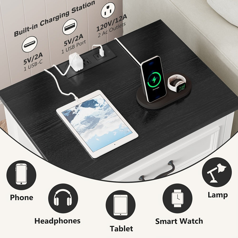 Nightstand with Charging Station, Bedside Storage Table for Bedroom detail image - detail view 9