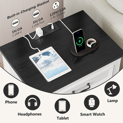 Nightstand with Charging Station, Bedside Storage Table for Bedroom detail image - detail view 9