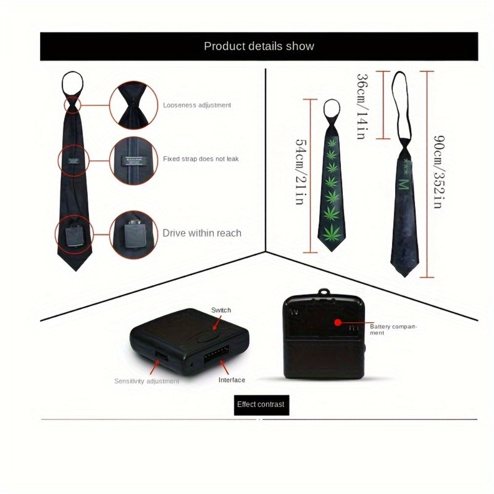 Novelty Ties - Light Up Tie Voice Activated LED EL Wire Necktie - Glowing Sound Reactive - product detail view 2