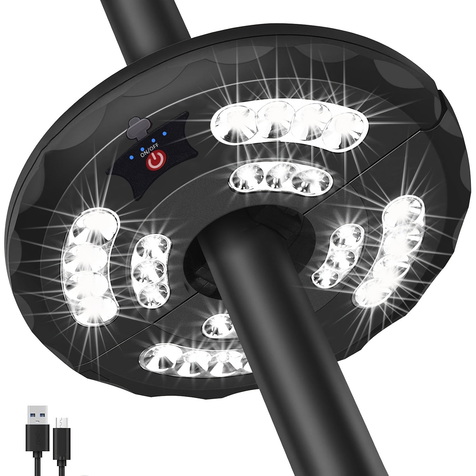 Outdoor Lighting, Patio Umbrella Light Rechargeable 28 LED Pole Light 3 Brightness Modes shown in the main product view